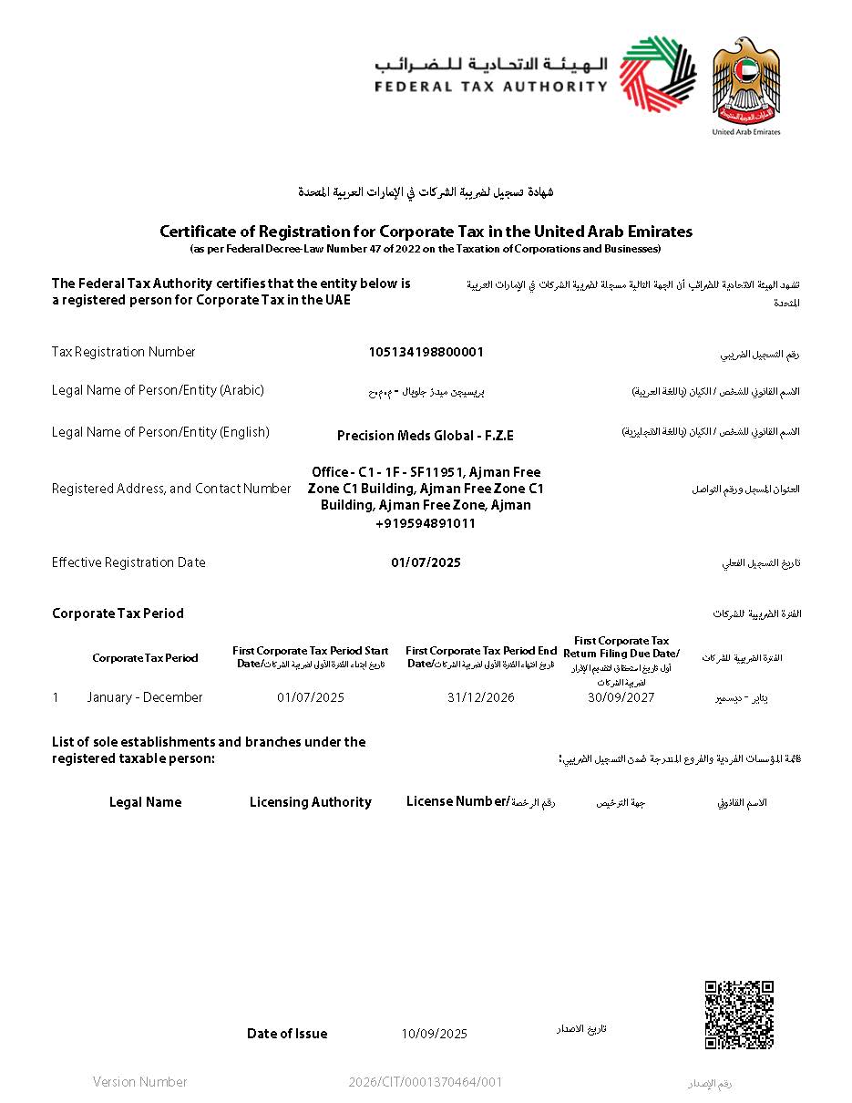 Corporate Tax Registration Certificate - Page 1